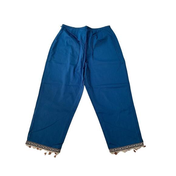 St John's Bay Capri Pant Women's 14 Blue Stretch Beaded Lace Hem Pull-On Cotton - Picture 2 of 6